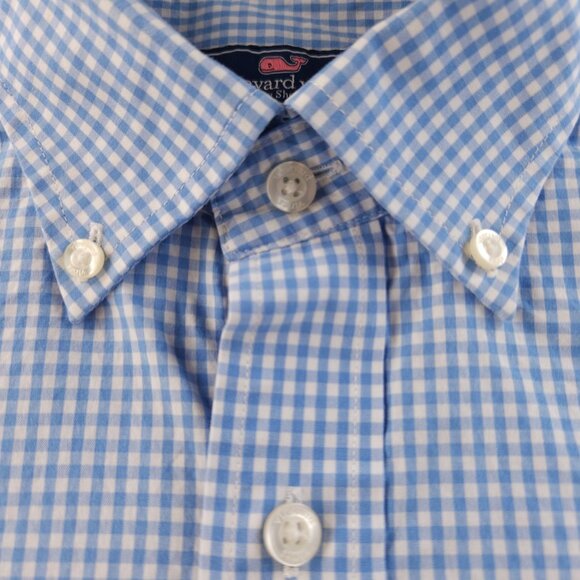 Vineyard Vines Check Whale Button-Down Large Cotton Blue Casual Long Sleeve Men - Picture 8 of 16